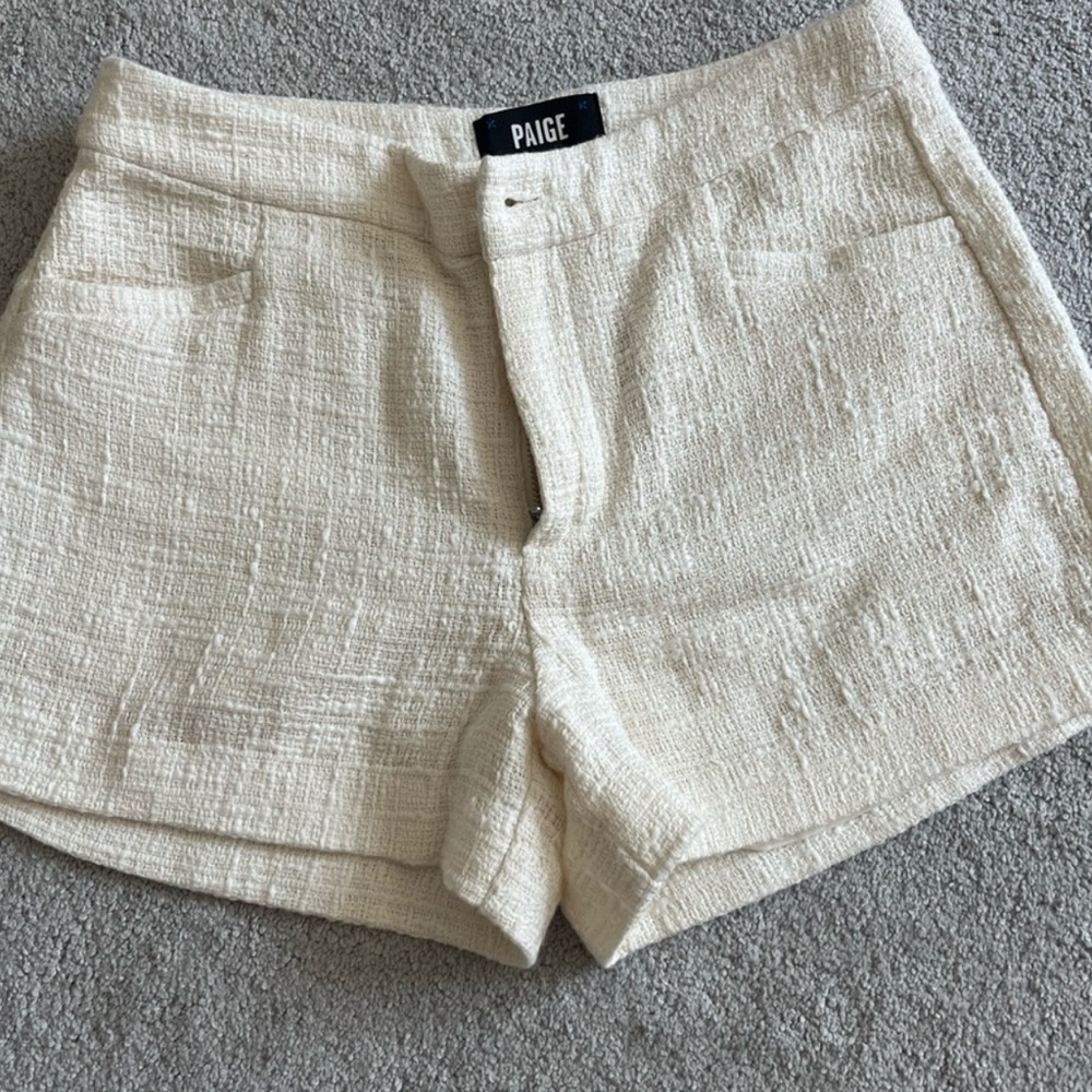 PAIGE Women's Textured Cream High Waist Shorts